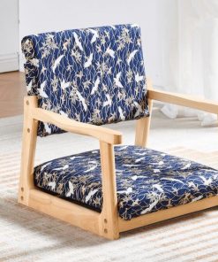 Wood Padded Legless Chair Armchair Zaisu Japanese Tatami Floor Seating Great For Reading Meditating Living Room 3