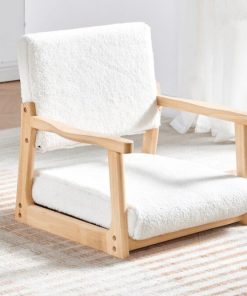 Wood Padded Legless Chair Armchair Zaisu Japanese Tatami Floor Seating Great For Reading Meditating Living Room 4