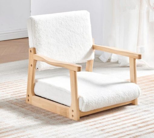 Wood Padded Legless Chair Armchair Zaisu Japanese Tatami Floor Seating Great For Reading Meditating Living Room 4