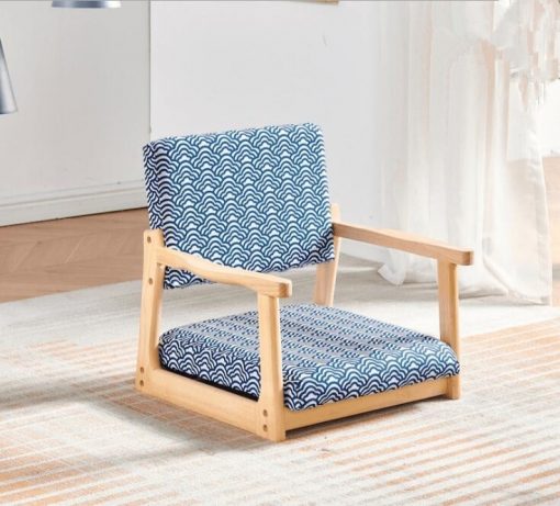 Wood Padded Legless Chair Armchair Zaisu Japanese Tatami Floor Seating Great For Reading Meditating Living Room 5