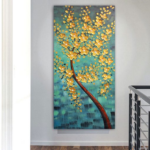 Yellow Canvas Painting Wall Art New Chinese Style Rich Tree Plant Oil Painting Flower Posters Prints 1