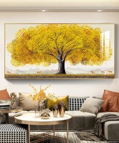 Yellow Gold Money Tree for Living Room Decoration Painting Rich Tree Canvas Painting Wall Pictures Landsdcape 3