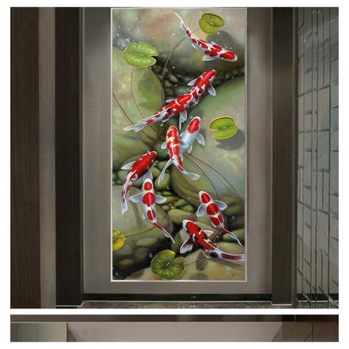 style Nine Red Koi Fish Landscape Oil Painting on Canvas Poster For Living Room Modern Decor 4