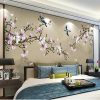 wellyu Customized large scale murals new Chinese style hand painted magnolia flowers and birds green background