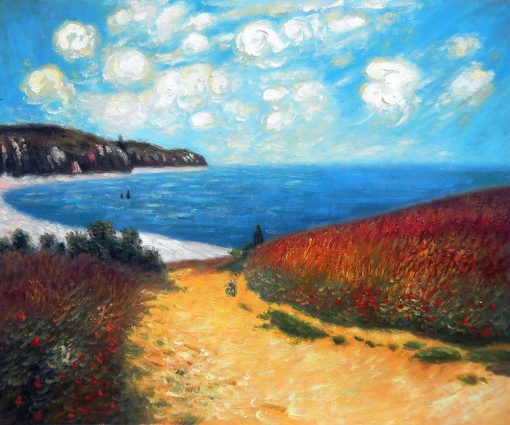 100 Handmade Living Room Wall Art Painting Meadow Road to Pourville 1882 Claude Monet Paintings Seascape