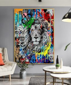 Abstract Lion Animal Graffiti Art Canvas Oil Painting Print Poster Pop Art Wall Picture for Living 1