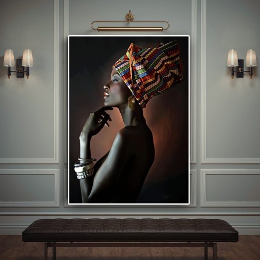 African Nude Woman Indian Headband Portrait Canvas Painting Posters and Prints Scandinavian Wall Art Picture for 1