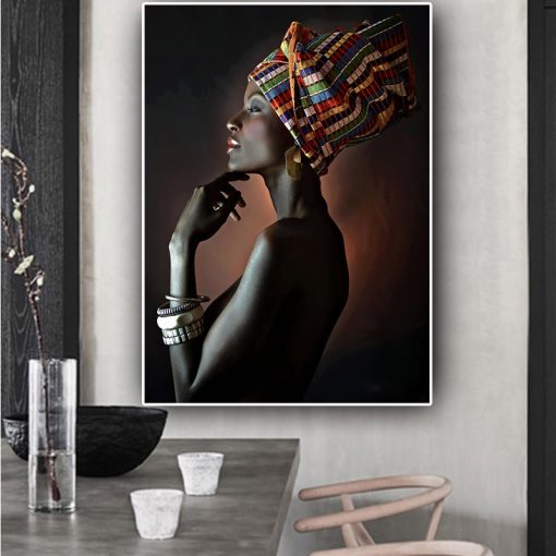 African Nude Woman Indian Headband Portrait Canvas Painting Posters and Prints Scandinavian Wall Art Picture for