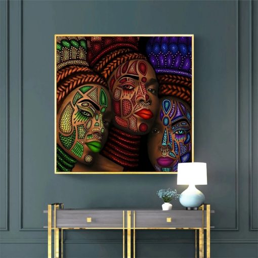 African ethnic women half side tattoo face portrait wall art posters and prints mural pictures for 4