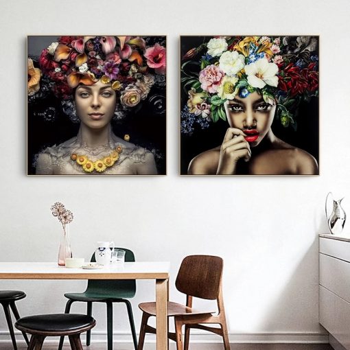 Beautiful African Woman Wearing Flowers Posters and Prints Canvas Paintings Wall Art Pictures for Living Room 8