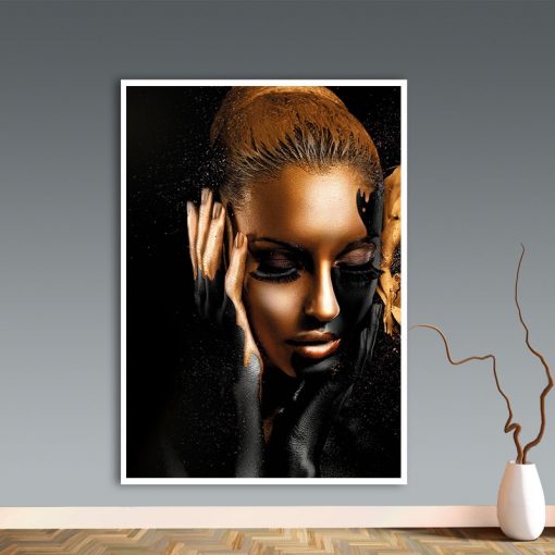 Black Gold Nude African Art Woman Oil Painting on Canvas Cuadros Posters and Prints Scandinavian Wall 1