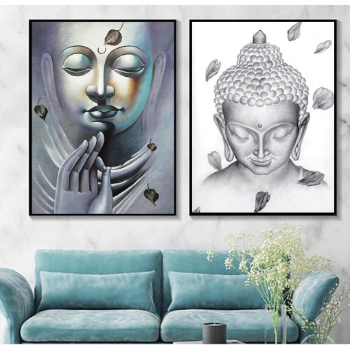 Bow Meditation Buddha Statue Canvas Painting Black and White Modern Buddhist Decorative Poster Home Decoration Wall 3