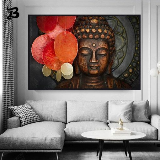 Canvas Painting Wall Art for Living Room Bronze Buddha Carved Statue Buddhism Poster and Print Wall 2