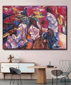 Colorful Classic Jazz Band African Music Poster Canvas Oil Painting Singer Musician Saxophone Wall Art Pictures 1