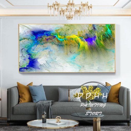 DDHH Light Gray Blue Yellow Cloud Abstract Canvas Painting Wall Art Print Poster For Living Home 1