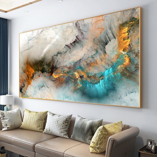 DDHH Light Gray Blue Yellow Cloud Abstract Canvas Painting Wall Art Print Poster For Living Home