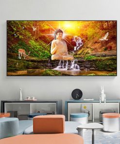 Golden Buddha Poster Modern Religious Canvas Painting Buddhism Bamboo Forest Zen Wall Art Pictures Prints Cuadros 4