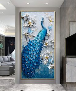 Golden Peacock Butterfly Flower Feather Bird Canvas Painting Animal Posters and Prints Wall Art Picture for 2