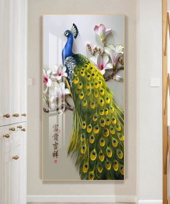 Golden Peacock Butterfly Flower Feather Bird Canvas Painting Animal Posters and Prints Wall Art Picture for 3