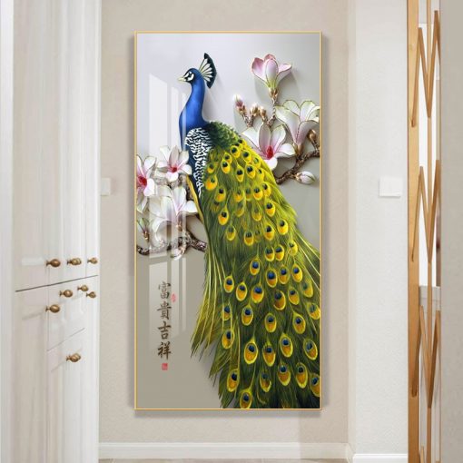 Golden Peacock Butterfly Flower Feather Bird Canvas Painting Animal Posters and Prints Wall Art Picture for 3