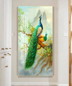 Golden Peacock Butterfly Flower Feather Bird Canvas Painting Animal Posters and Prints Wall Art Picture for 4