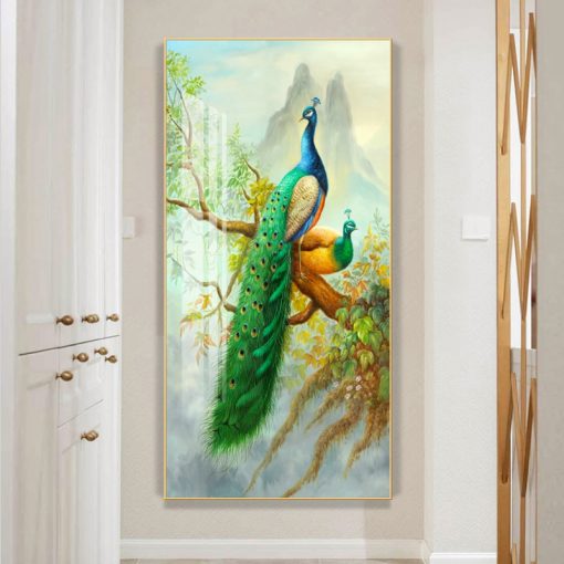 Golden Peacock Butterfly Flower Feather Bird Canvas Painting Animal Posters and Prints Wall Art Picture for 4