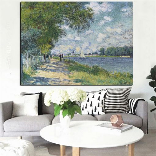 HD Print Claude Monet Seine in Argenteuil Impressionist Landscape Oil Painting on Canvas Art Poster Wall 1