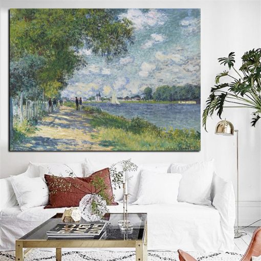 HD Print Claude Monet Seine in Argenteuil Impressionist Landscape Oil Painting on Canvas Art Poster Wall