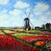 Handmade Oil Painting Replicas Tulip Field with the Rijnsburg Windmill by Claude Monet Canvas Wall Painting