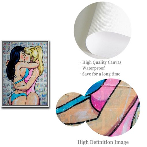 Modern Street Graffiti Wall Art Pictures Sexy Girls Kiss Embrace Print Canvas Painting Pearce Gesture Poster 4