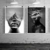 Mountain Woman African Black Girl Black and white Abstract Canvas Painting Fashion Prints Nature Wall Art