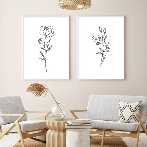 Navy Blue Floral Botanical Line Boho Posters Minimalist Flowers Wall Art Canvas Painting Modern Living Room 5