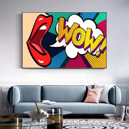 Pop Art Wall Art Comic Woman WOW Omg Shock Comic Style Canvas Wall Art for Living 2