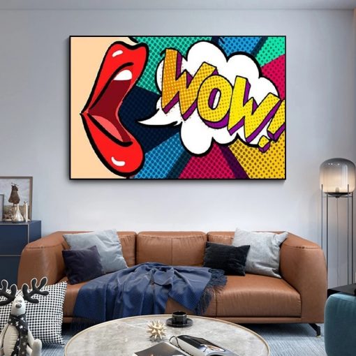 Pop Art Wall Art Comic Woman WOW Omg Shock Comic Style Canvas Wall Art for Living 3