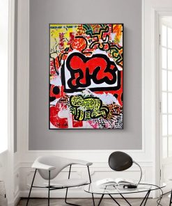 Pop Graffiti Art Heart Canvas Painting Abstract Street Art Posters and Prints Wall Art Picture for 4