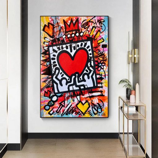 Pop Graffiti Art Heart Canvas Painting Abstract Street Art Posters and Prints Wall Art Picture for