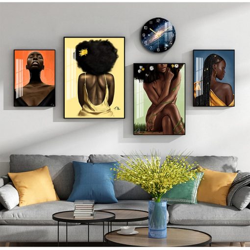 Print Scandinavian Wall Art Picture for Living Room African Art Black Girl Woman Portrait Painting on 1