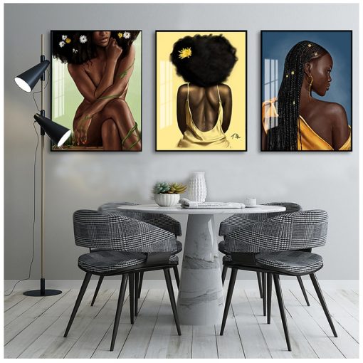 Print Scandinavian Wall Art Picture for Living Room African Art Black Girl Woman Portrait Painting on 2