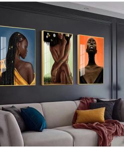 Print Scandinavian Wall Art Picture for Living Room African Art Black Girl Woman Portrait Painting on 3