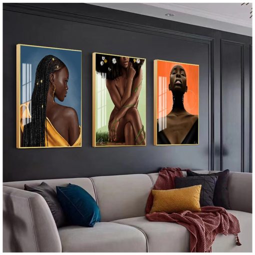 Print Scandinavian Wall Art Picture for Living Room African Art Black Girl Woman Portrait Painting on 3