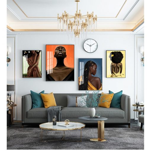 Print Scandinavian Wall Art Picture for Living Room African Art Black Girl Woman Portrait Painting on