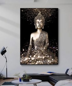 Religious Buddha Statue Metal Statue Canvas Abstract Buddhism Poster and Print Picture Wall Art for Living 1