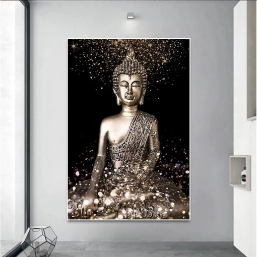 Religious Buddha Statue Metal Statue Canvas Abstract Buddhism Poster and Print Picture Wall Art for Living 2