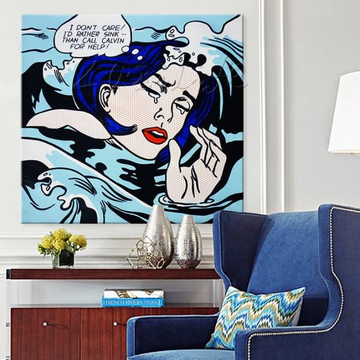 Roy Lichtenstein Pop Art Cartoon Oil painting on canvas Drowning Girl Wall Art Pictures for living