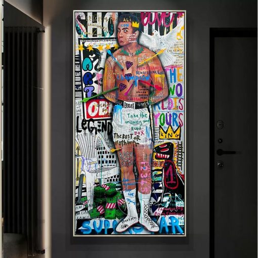 Street Graffiti Pop Art Boxing Champion ALI Portrait Poster And Print Abstract Canvas Painting Gym Wall 1