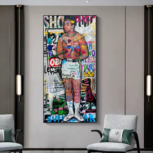 Street Graffiti Pop Art Boxing Champion ALI Portrait Poster And Print Abstract Canvas Painting Gym Wall 4