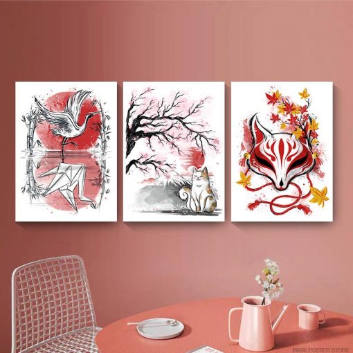 Anime Art Wall Geisha Cat Koi Landscape Series Poster Kraft Paper Prints Home Decoration Cartoon Paper 2