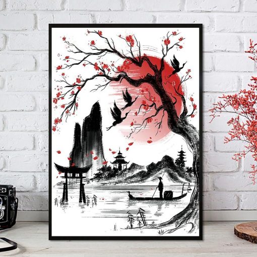 Anime Art Wall Geisha Cat Koi Landscape Series Poster Kraft Paper Prints Home Decoration Cartoon Paper 3