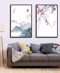 Chinese Cultural Style Plum Blossoms Mountain Landscape Poster Ink Painting Wall Art Canvas Picture for Living 1