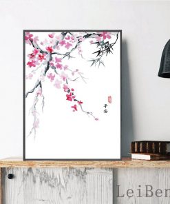 Chinese Cultural Style Plum Blossoms Mountain Landscape Poster Ink Painting Wall Art Canvas Picture for Living 4